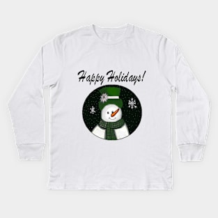 Green Snowman Happy Holidays! Kids Long Sleeve T-Shirt